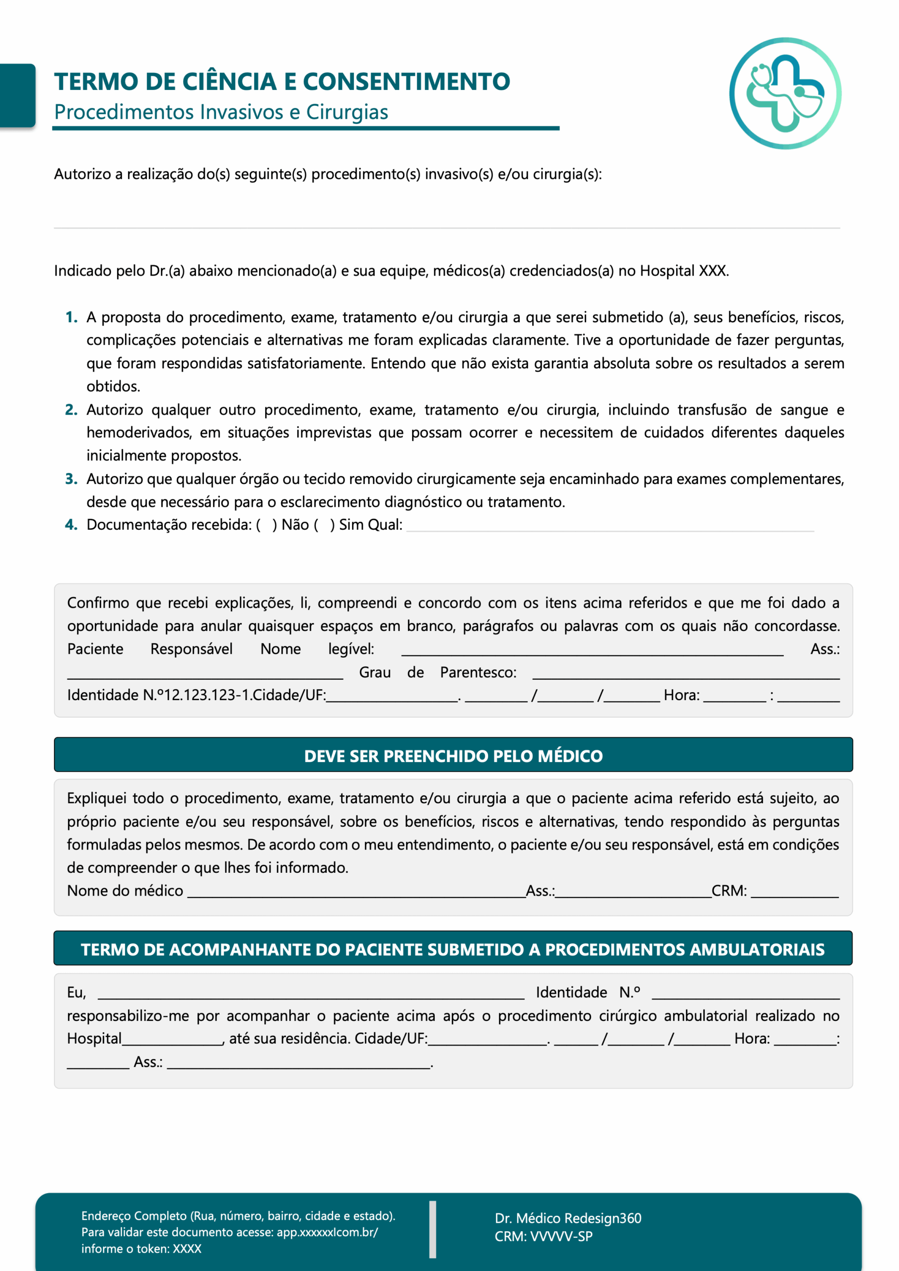 Termo de Ciência e Consentimento para Procedimentos Invasivos e Cirurgias