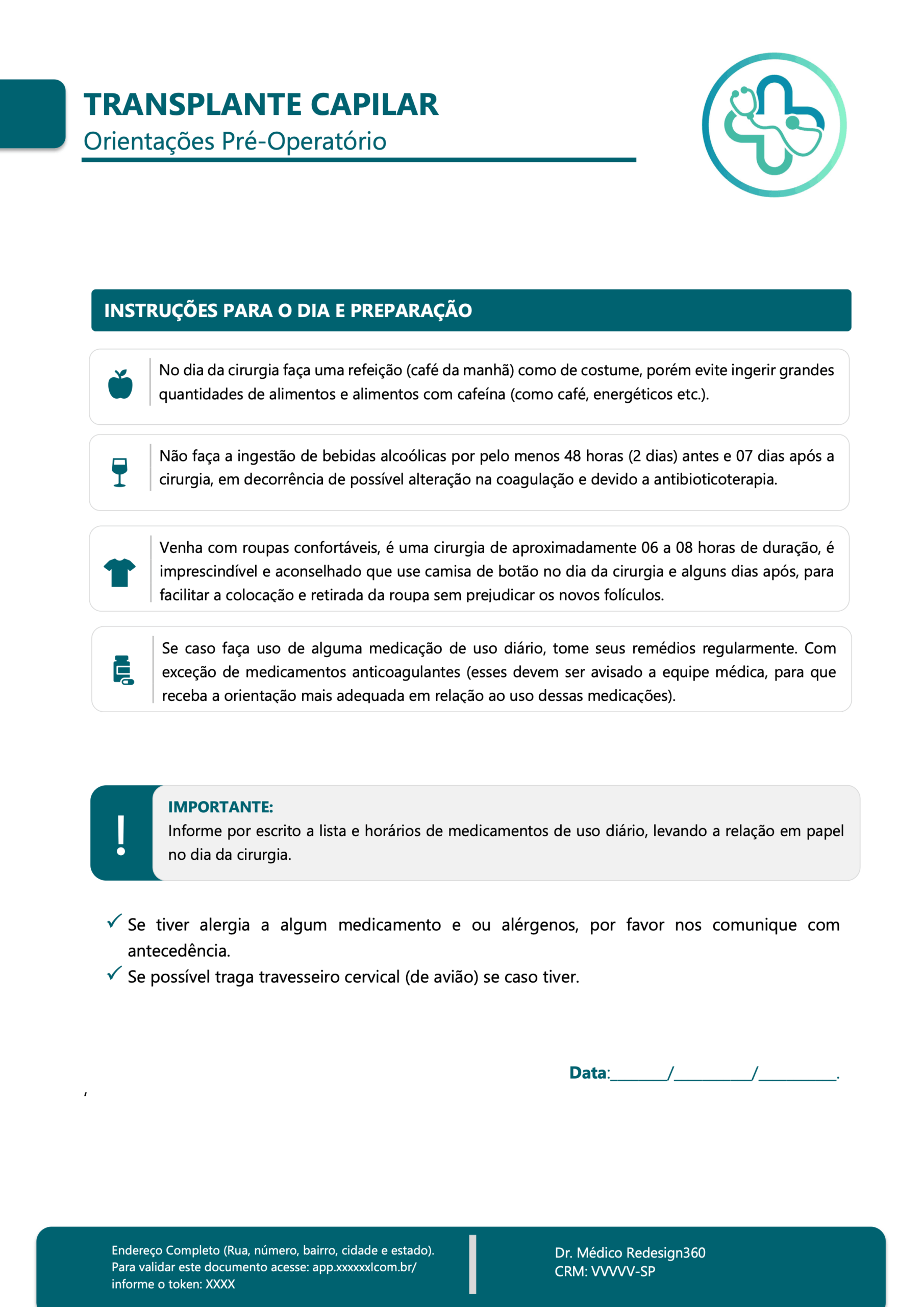 Transplante Capilar - Orientações Pré Operatório